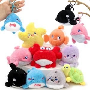 Golray 9Pcs Plush Ocean Stuffed Animals Keychain Under the Sea Party Favor Kids Bulk Toys Cute Fish Shark/Seal/Octopus Goodie Bag Stocking Stuffers Carnival Prize Boy Girl Christmas Birthday Gift