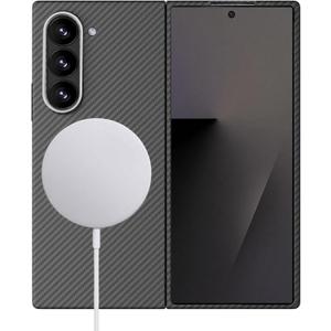 Aramid Fiber Case for Samsung Galaxy Z Fold 7 Compatible with MagSafe, Black 600D with Carbon Fiber Texture, Super Slim Protective Cover Skin, Soft Touch Sturdy Durable Snap-on Back Cover