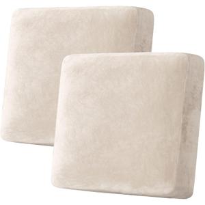 H.VERSAILTEX Velvet Stretch Couch Cushion Cover Plush Cushion Slipcover for Chair Loveseat Sofa Cushion Furniture Protector Seat Cushion Sofa Cover (2 Piece Large Sofa Cushion Covers, Ivory)