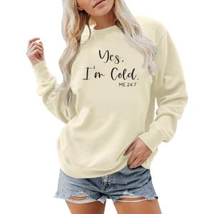 JINTING Yes I'm Cold Me 24:7 Sweatshirt Women Funny Letter Print Pullover Crewneck Long Sleeve Tops (Large)