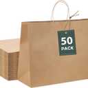GSSUSA 16x6x12 Large Brown Paper Bags with Handles 50Pcs, Kraft Paper Gift Bags Bulk Bags for Small Business, Grocery & Retail, Boutique Shopping, Merchandise Packaging