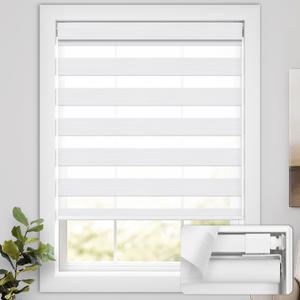 UNISHADES No Drill Cordless Zebra Blinds for Windows, Linen High Precision Fabrics, 25.5" W x 72" H Linen White