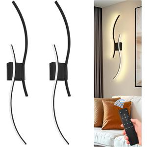 DORESshop Battery Operated Wall Sconces Set of 2, Modern Wireless Rechargeable Wall Lights with Stepless Dimming,3000k-6000K, Sconce Wall Decor for Living Room, Hallway, Bedroom, Black 39in