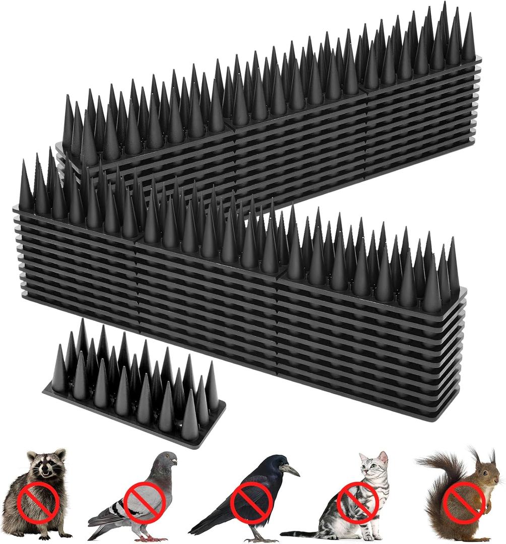 Bird Spikes, 30 Pack Squirrel Raccoon Pigeon Cat Animal Deterrent Spikes Anti-Climb for Outside Anti Animal Defender Spikes Outdoor to Keep Birds Away Black