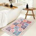 Yinhua Small Bathroom Rug Washable, 18x26 Inch Boho Bathroom Rugs Non Slip, Absorbent Vintage Bath Mat Soft Shaggy, Colorful Bath Mat Quick Dry for Sink Shower Bathtub