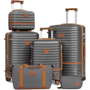 Joyway Luggage Set 3 Piece Suitcase Sets with Spinner Wheel,Hardside Expandable Travel Laggage with TSA Lock (13/20/24/28 Grey brown