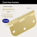 Door Hinges Polished Brass - 12 Pack Gold Door Hinges 3.5 Inch Rounded Interior Door Hinge with 5/8" Radius - 3 1/2 Inches Flat Iron Brass Hinges for Residential Standard Doors