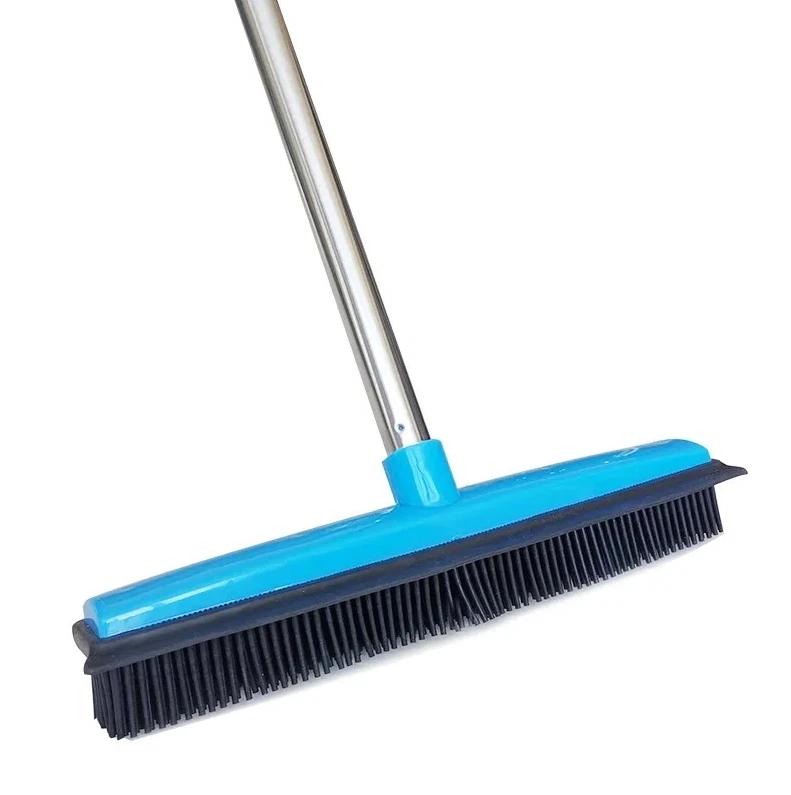 Rubber Broom with Telescopic Handle Pet Hair & Lint Removal Sweeper 