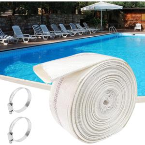 2 Inch x 50Ft Length Swimming Pool Backwash Hose Heavy Duty Drain Discharge Sailcloth Layflat Hose and 2 Adjustable Hose Clamp for Patio Garden Lawn Swimming Pool