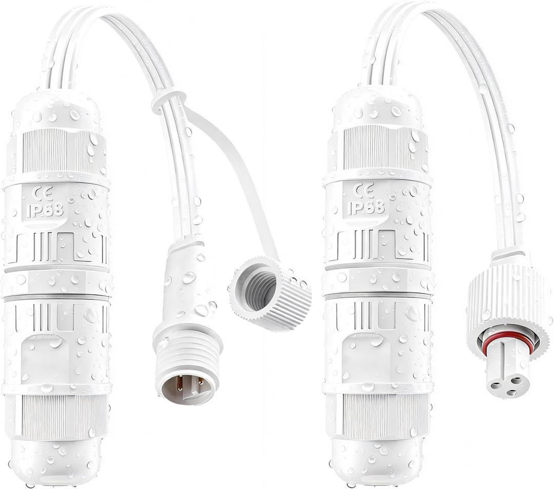 Waterproof Wire Connector for Govee Permanent Outdoor Lights, Compatible with Govee H705A H705B H705C H706A H706B H706C, IP68 3Pin Wire Connector for Spot String Lights, White (2 Pack)