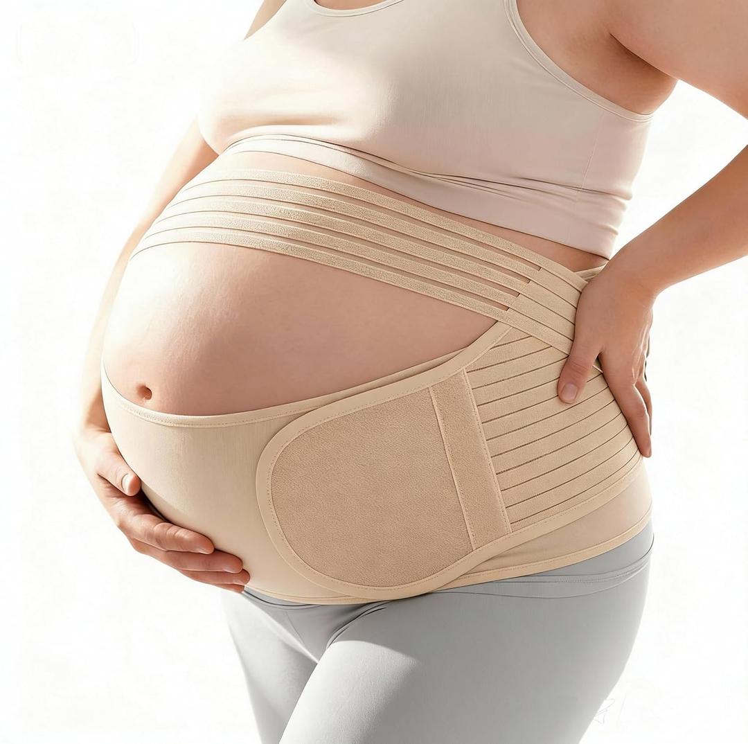 Plus Size Pregnancy Belly Band Extra Large Maternity Support Belt for Belly, Waist & Back Pain Relief Adjustable & Breathable Belly Band for 4XL Moms (Fits Waist 43"-59",Beige)