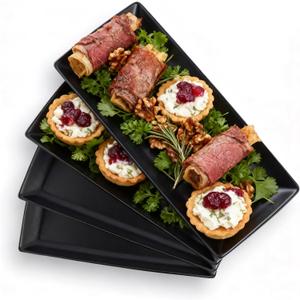Gomakren Serving Platter Serving Dishes, 14 Inch Porcelain Serving Trays for Party, Large Serving Platters and Trays, Rectangular Sushi Plates for Entertaining Thanksgiving Christmas, Set of 4, Black