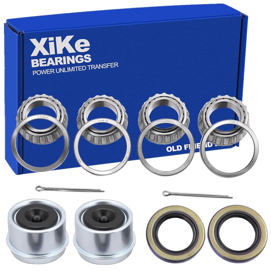 XiKe 2 Set Trailer Bearings Kit Fits for 1-1/16'' 2000-2200 Lbs Axles Trailer Wheel Hub, L44649/L44610 and 12192TB Seal OD 1.980'', Dust Cover and Cotter Pin, Rotary Quiet High Speed and Durable.