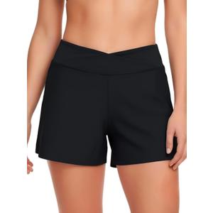 Women's Swim Shorts Bathing Suit Shorts High Waisted Bikini Bottoms Swimsuit Board Short Tankini Swimwear Bottoms (Medium, Black)