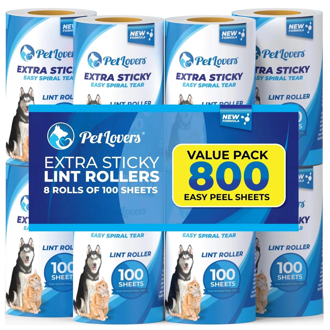 PetLovers 6.3" Extra Sticky Lint Roller 4 Pack of Large Refills Only - No Handle Included - 90 Sheets Per Refill 360 Sheets Total 4 Pack