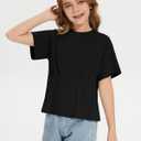 ZDC Girls Pleated Short Sleeve T Shirts Summer Crewneck Tops Casual Cute Basic Tees 5-14 Years Black