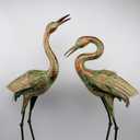 Garden Crane Statues, Heron Sculptures for Outdoor, Decor Metal Bird, Patina Garden Art Lawn Ornaments