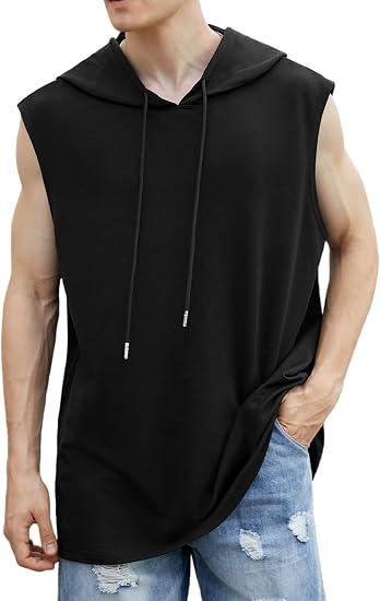 SOLY HUX Men's Plus Size Sleeveless Hoodies Workout Gym Hooded Tank Tops Muscle Shirts Bodybuilding Cut Off T Shirt Black 2XL