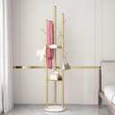 Gold Coat Racks Freestanding with 9 Hooks, Metal Coat Stand with Heavy Marble Base, Entryway Coat Tree Hanger, Purses Racks