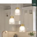 LMS 3-Light Cluster Mid Century LED Pendant Light, Brushed Gold Pendant Light Fixtures with White & Clear Double Glass, Adjustable Hanging Lamp for Dining Room Living Room Bedroom, LMS-601PL-BG3