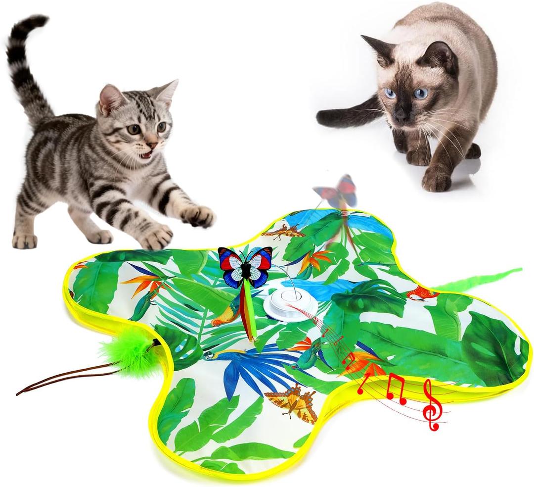 Interactive Cat Toys, Butterflies,Hidden Feathers,Realistic Animal Sounds,Touch-Activated,Rechargeable Moving Cat Toy,for Bored Adult Cats Home Alone