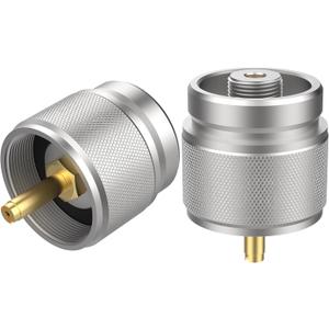 2 x 2 Pcs Propane to Butane Adapter Brass & Aluminum Alloy Camping Stove Adapter LPG Canister Converter 1 LB Propane Tanks Input EN417 Lindal Valve Stove Gas Converter for Backpacking Hiking (Silver)