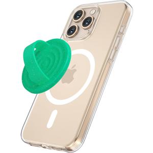 Magnetic Phone Grip Holder Compatible with MagSafe, Ultra Thin Silicone Finger Loop Ring Magnetic Grips for Back of Phone for iPhone Pro Max/Plus/16/15/14/13/12 Series, Emerald Green+Sparkle
