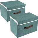 TYEERS Collapsible Storage Boxes, Washable Fabric Storage Bins with Lids, 14.9x9.8x9.8 inches, 2 Pack, Aqua Deep