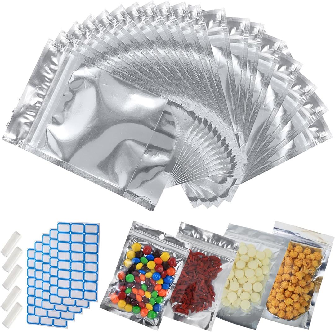 400-Pack Reclosable Large Mylar Bags for Food Storage 14" x 10" 1 Gallon Stand Up Pouch Bags Bulk Resealable Smell Proof Aluminum Silver Foil Bags with Clear Window Kitchen Storage Edible Packaging