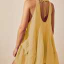 Women Casual Summer Dresses Sleeveless Crew Neck Backless Tunic Mini Dress Loose Flowy Tank Sundress with Pockets (Yellow, L)
