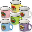 Covzoe Set of 6 Camping Mugs, 15 Oz Ceramic Campfire Coffee Mug in Assorted Colors, Portable Happy Campers Drinking Mug for Tea Milk Picnics Hiking Fishing Travling Lover Gifts, Not Dishwasher Safe