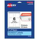 Avery Outdoor Waterproof Square Labels with Sure Feed Technology, 3" x 3", White Film, Print-to-The-Edge, Compatible with Laser Printers, 60 Labels Total