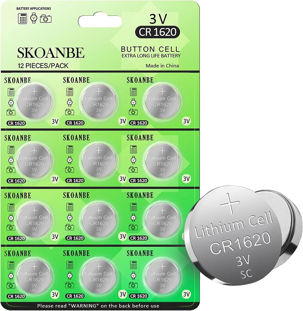 2 x SKOANBE 12 Pack CR1620 3V Lithium Battery for Car Remote Key Fob