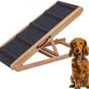 PAWBLISS Adjustable Dog Ramp for All Dogs | 6-Level (12.2"-25.5") Solid Wood Ramp | Non-Slip Carpet for Large & Small Dogs | Supports 200lbs | Portable Dog Ramp for Bed & Couch with Leather Handle