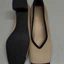 Arromic Women's Pumps Closed Toe Chunky Block Square Toe Low Heels Work Shoes Casual Daily Wear, Nude/Black, 9.5 