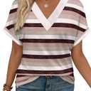 WIHOLL Womens Summer Tops Short Dolman Sleeve Shirts 2025 Fashion V Neck Outfits Clothes (XX-Large, 3-black Stripes)