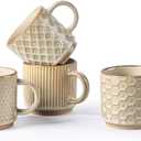 GBhome 6OZ Stackable Coffee Mugs, Ceramic Coffee Mugs with Texture Patterns for Man,Woman,Dad,Mom, Modern Coffee Cups Set of 4 for Espresso/Cappuccino. Dishwasher&Microwave Safe