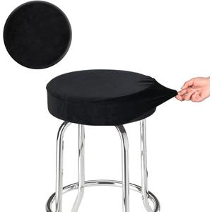 SINOSSO Bar Stool Cover, Super Soft Velvet Dia.11-13" Round Stretchy Washable Dustproof Slipcover for Upholstered Furniture (S, Black,1 Count)