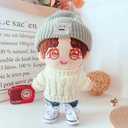 niannyyhouse Doll Clothes Suit 7.8in/20cm Plush Doll Clothes Hat + Sweater + Shorts 3-Piece Set Doll Dressup Square Face Hat Denim Shorts White Sweater (Blue)