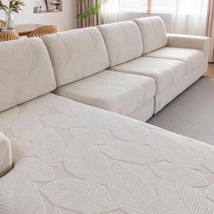 QIANMEW Couch Covers for Sectional Sofa, Washable Stretch Soft Sofa Cushion Covers L Shape Sofa Slipcovers Anti Slip Furniture Decor Protector for Pets (1PC L Chaise Cover,Ivory)