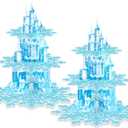 2 Pack Cupcake Stands Frozen Birthday Party Decorations: 3-Tier Snowflake Winter Wonderland Theme Cupcake Holders for Girls Kids Princess Party Favors, Blue Castle Toppers Cup Cake Tower Stand
