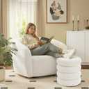 SONGMICS Vanity Stool, Round Ottoman with Storage, Upholstered Foot Stool, Removable Lid, for Living Room, Bedroom, Easy Assembly, 16.9 x 16.9 x 18.5 Inches, Teddy Fleece, White ULOM015WD01