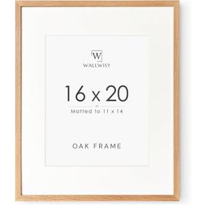 16x20 Picture Frame, Solid Oak 16x20 Picture Frame with Mat, 20x16 Natural Wood Frame for Wall Art Photo, Set of 1, 16x20 in - 1P
