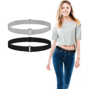 SATINIOR 2/3/4 Pack Women Elastic Stretch Belt Invisible Sweater Tuck Belts with Flat Buckle for Jeans Pants Dresses (Black, Grey)