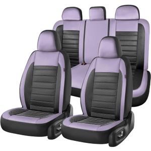 Coverado Car Seat Covers Full Set, Luxury Leather Car Seat Covers, Automotive Front and Rear Mesh Seat Covers, Full Set 5 Seats, Purple&Black Seat Covers for SUV Sedan Truck