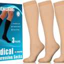 3 Pairs Medical Women Men Compression Socks Knee High 20-30 mmhg Graduated Stocking Support Hose Cute for Running Travel (NUDE)