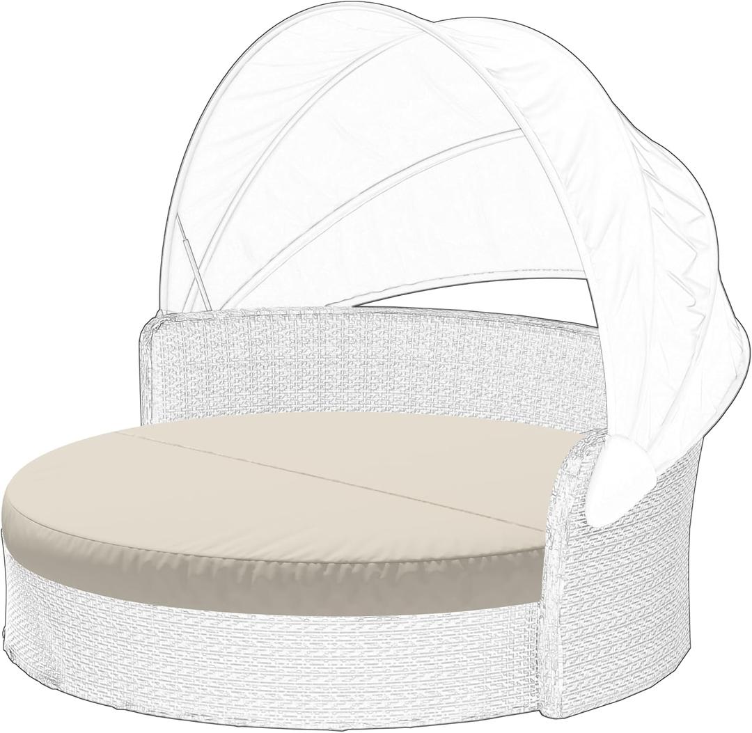 Outdoor Daybed Cushion Cover, 66" Replacement Round Bed Cushion Cover,Outdoor Waterproof and Fade-Resistant Sun Bed Outdoor Cushion Cover - Patio Round Daybed Cushion Cover, Cover ONLY (Cream White)
