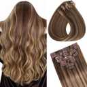 Clip in Hair Extensions Real Human Hair, Seamless Balayage Human hair Clip ins Extensions for Women Invisible Straight 8Pcs Double Weft Chocolate Brown Highlight Honey Blonde 16inch 90g