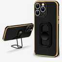 WINTONG for iPhone 13 Pro Max Case with Metal Stand, Phone Case with Double Ring Holder Finger Kickstand [Foldable & Adjustable], Women Girls Bling Luxury Protective Cover - Black