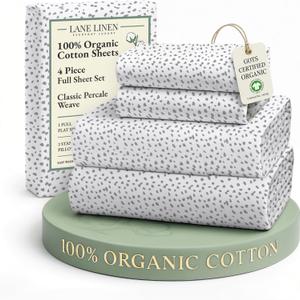 LANE LINEN 100% Organic Cotton Printed Full Size Sheet & Pillowcase Sets, 15" Deep Pocket Fully Elasticized Soft & Comfy Percale Bedding, Eco Friendly Cotton Sheets Full- Haze Grey